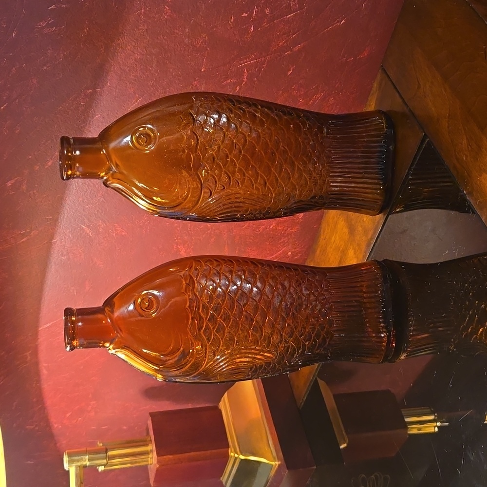 Vintage - 1920s Rare & Unique - Approx. 9.75"T Fairmont Fish Bottle Set of 2
